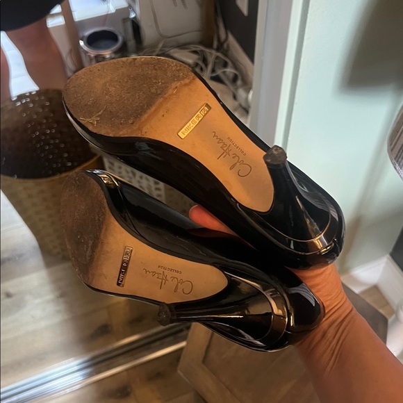 π 1 hour sale. Cole Haan, 7.5, Black Patent Leather Peep Toe Heels - Picture 10 of 11